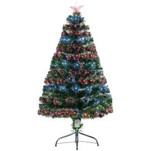 HOMCOM 4ft 120cm Green Fibre Optic Artificial Christmas Tree-Multi colour LED Lights