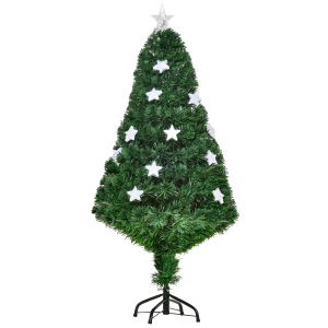 HOMCOM 4FT Prelit Artificial Christmas Tree Fibre Optic Star LED Light Holiday Home Xmas Decoration with LED Light for Indoor Party, Green