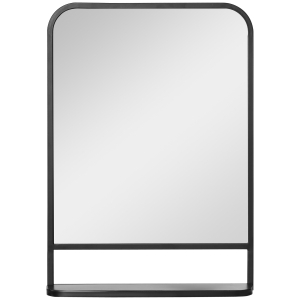 HOMCOM Espejo Decorativo de Pared 50x70 cm Espejo de Metal con Estante para Salón Entrada Estilo Moderno Negro