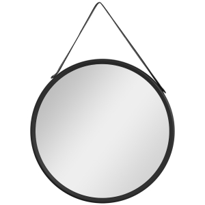 HOMCOM Espejo Decorativo de Pared 30x30 cm Espejo Redondo de Metal con Cinturón para Salón Entrada Estilo Moderno Negro