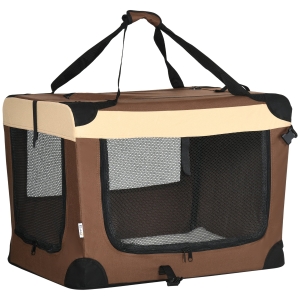 PawHut Transportín para Perros y Gatos Bolsa de Transporte para Mascotas Plegable con Cojín 70x51x50 cm Marrón