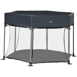 HOMCOM Laufstall klappbar tragbar 134 cm x 134 cm x 83 cm Mesh PP Grau