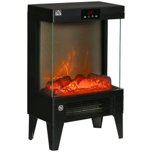 HOMCOM Electric Fireplace Heater, Freestanding 750W/1500W Fireplace, w/ LED Screen, Remote included Quiet Heater Ideal for 25mÂ² Indoor Use, Black
