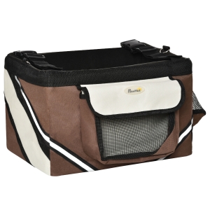 PawHut Dog Bike Basket Bicycle Carrier 3 in 1 Shoulder Bag Car Travel Carrier w/ Storage Pockets for Cats Puppy Small Dogs Brown