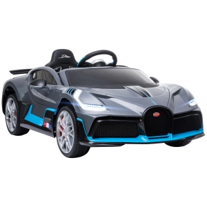 HOMCOM Coche Eléctrico Bugtti Divo para Niños de 3-6 Años con 2 Motores Mando a Distancia Faros LED 128x72x47 cm Gris