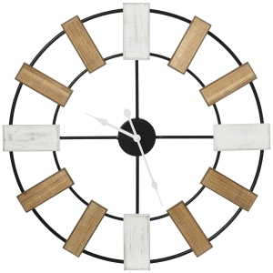 HOMCOM Reloj de Pared Silencioso de Ø60 cm Reloj de Pared de Metal y Madera sin Tictac Estilo Moderno Multicolor