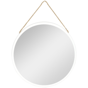 HOMCOM Espejo Decorativo de Pared 30x30 cm Espejo Redondo de Metal con Cuerda para Salón Entrada Estilo Moderno Blanco
