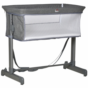 HOMCOM Babybett, Beistellbett, Reisebett, höhenverstellbar, mit Matratze, Stahl, grau, 86 x 50 x 83cm