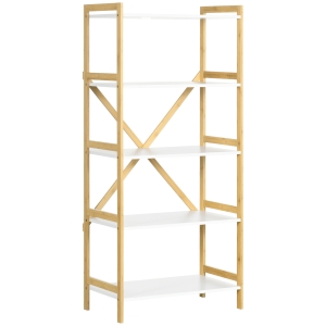 HOMCOM Scaffalatura a 5 Piani in Bamboo e MDF, Mobile Libreria per Soggiorno, Cucina e Camera da Letto, 70x37.5x150 cm