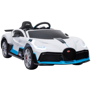 HOMCOM Coche Eléctrico Bugtti Divo para Niños de 3-6 Años con 2 Motores Mando a Distancia Faros LED 128x72x47 cm Blanco
