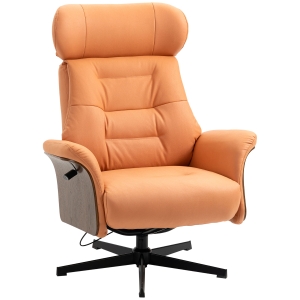 HOMCOM Poltrona Reclinabile e Girevole con Poggiatesta Regolabile in Microfibra, 80x84x104cm, Arancione