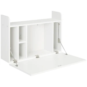 HOMCOM Wall Mounted Table, Drop Leaf Floating Laptop Desk with Space Saving Storage Compartments for Home, Office and Study, White