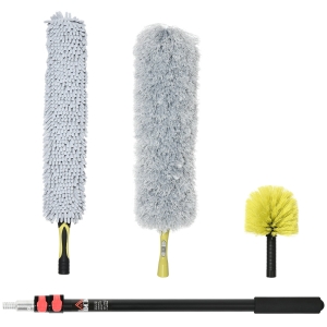 HOMCOM Stergator extensibil cu stalp telescopic 3,5 m, kit de curatare din microfibra, pentru curatarea ventilatoarelor, jaluzelelor