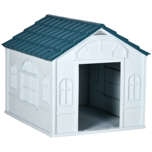 PawHut Casa din plastic pentru caini de talie mare, cu protectie pentru orice vreme, albastru, 84,2 x 98,2 x 82 cm