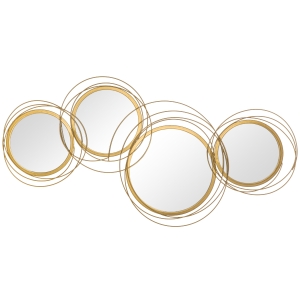 HOMCOM Decoración de Pared de Metal 3D de Espejos Redondos Adorno Metálico para Salón Dormitorio Comedor 107x56cm Dorado