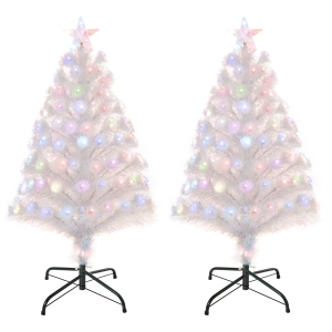 HOMCOM HOMCM Set 2 Alberi di Natale Artificiali con 90 Luci LED Colorate, Fibre Ottiche, 90 Rami e Base in Metallo, Φ50x90 cm