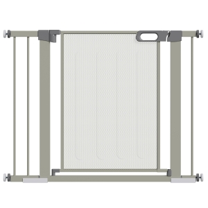 PawHut Barrière de sécurité pour animaux domestique avec fermeture automatique double verrouillage largeur 75-103 cm gris
