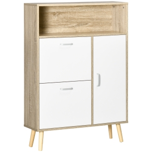 HOMCOM Scarpiera Salvaspazio per 8 Paia di Scarpe con 2 Ante e Armadietto in Legno, 80x25.5x112.5cm, Bianco