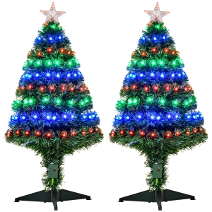 HOMCOM Albero di Natale Artificiale 90 cm in PVC, Set 2 Pezzi con 90 Luci LED 90 Rami e Base Pieghevole, Verde