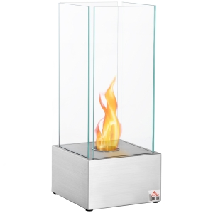 HOMCOM Lareira de Bioetanol de Pé 25x25x60cm Capacidade de 0,4L Combustão de 2 Horas Estufa de Bioetanol de Aço Inoxidável Prata