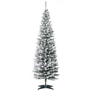 Homcom Albero di Natale Slim Innevato 180cm con 390 Rami Artificiali e Base Pieghevole