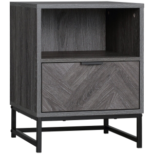 HOMCOM Table de chevet table de nuit style industriel piètement en métal - 40 x 40 x 52 cm - panneaux particules aspect bois brun gris