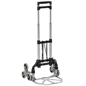 DURHAND Diable escalier pliant en aluminium avec 6 roues et sangle - charge de 70 kg avec - argent et noir