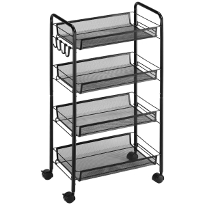 HOMCOM Chariot à 4 niveaux, chariot de cuisine et de salle de bain avec paniers desserte à roulettes Chariot de rangement roulante 45 x 26,5 x 84 cm Noir
