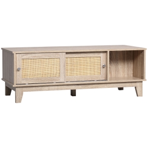 HOMCOM Table basse rectangulaire avec rangements et portes coulissantes portes effet cannage rotin - 120 x 50 x 42,5 cm