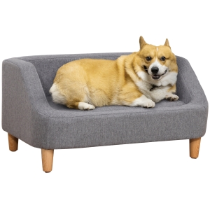 PawHut Canapé pour chien lit pour chien animal domestique style scandinave pieds en bois revêtement tissu déhoussable 75 x 55 x 39 cm - gris