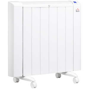 HOMCOM Calefactor Eléctrico 1500W Radiador Convector con Pantalla LCD Temporizador y Ruedas 67x31x68 cm Blanco