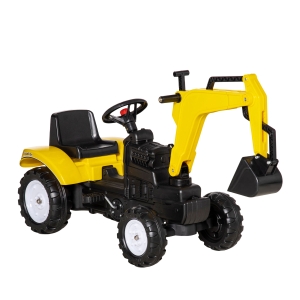 HOMCOM Excavator de jucarie cu urcare Cu pedala Vehidul de constructie pentru jocuri de simulare cu claxon pentru copii, galben