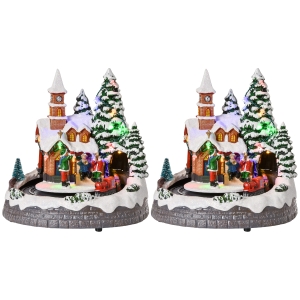 HOMCOM Villaggio Natalizio Luminoso, Set 2 Pezzi con Trenino, Musicisti, Luci LED e 8 Musiche, 19.3x17.9x20.2 cm