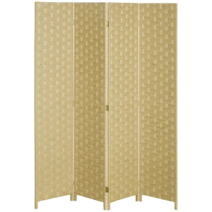 HOMCOM 4-Panel Room Dividers, Wave Fibre Freestanding Folding Privacy Screen Panels, Partition Wall Divider for Indoor Bedroom Office, 170Â cm, Brown