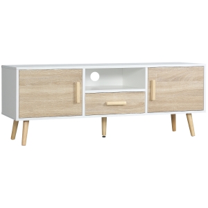 HOMCOM Mobile TV Basso per TV max 46" con Ripiano Aperto, Cassetto e 2 Armadietti, in Truciolato e Pino, 140x40x55.3 cm