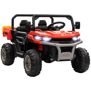 HOMCOM 12V Two-Seater Kids Electric Ride-On Car, with Electric Bucket, Remote Control - Red