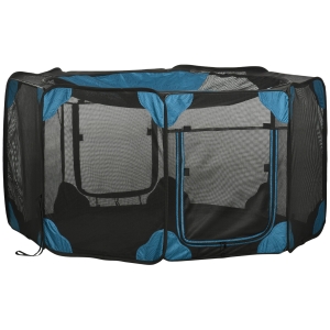 PawHut Parque Plegable para Perros de 8 Paneles Parque de Juego para Mascotas con Bolsa de Transporte Ø154x76 cm Azul