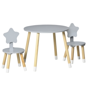 HOMCOM Conjunto de Mesa e 2 Cadeiras de Madeira para Crianças com Mesa Redonda Ø59x50cm e Cadeiras Ø28x51cm Cinza e Madeira