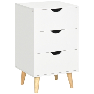HOMCOM Table de chevet table de nuit avec 3 tiroirs, style scandinave pour chambre à coucher, salon, 40 x 35 x 68,5 cm, blanc