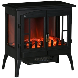 HOMCOM Elektrokamin, realistische Flammen, 2 Heizstufen, Überhitzungsschutz, Stahl, Schwarz, 60 x 37 x 60,5cm