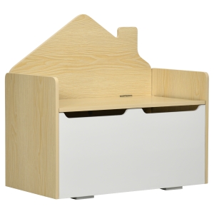 HOMCOM Baú de Brinquedos para Crianças e Banco de Armazenamento Infantil com Encosto Alto 62,5x34x61,5cm Madeira e Branco