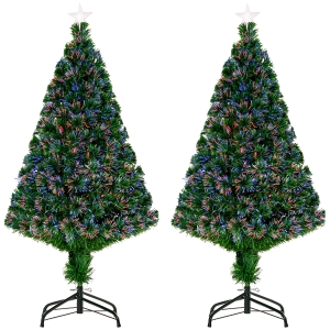 HOMCOM Set 2 Alberi di Natale Artificiali da 120cm con Fibre Ottiche e Luci LED, 130 Rami, Verde