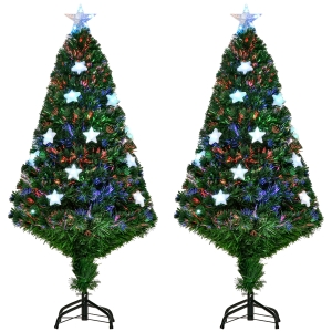 HOMCOM Set da 2 Alberi di Natale Artificiali da 120cm in PVC con fibra ottica e 16 luci LED a stella