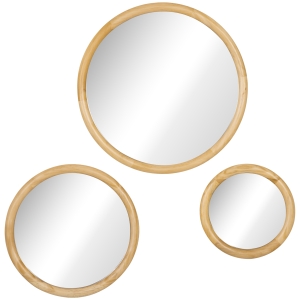 HOMCOM Lot de 3 miroirs ronds muraux bois, Ø 25,4 cm 35,6 cm et 45,7 cm