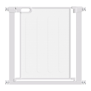 PawHut Barrière de sécurité pour animaux domestique avec fermeture automatique double verrouillage largeur 75-82 cm blanc