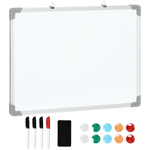 HOMCOM Tableau blanc magnétique cadre aluminium 60 x 45 cm avec feutres, effaceur et aimants