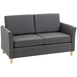 HOMCOM Canapé 2 places design scandinave dim. 141L x 70l x 78H cm pieds bois massif tissu lin gris foncé