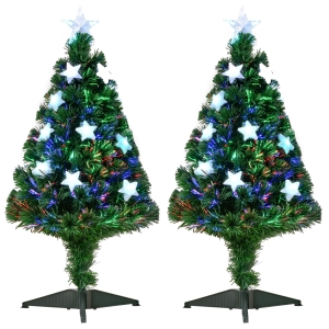 HOMCOM Set 2 Alberi di Natale a Fibre Ottiche da 90cm con 12 Luci LED di 3 Colori e Rami in PVC