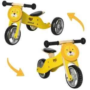 AIYAPLAY Draisienne tricycle en bois vélo d'équilibre 2 en 1 en forme d'animal avec selle réglable, pour les jeunes conducteurs, vélo d'équilibre léger pour enfants avec poignée portable, jaune
