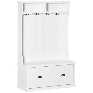 Aosom Garderobe im Vintage-Design mit Sitzbank 2 Regale MDF Weiß